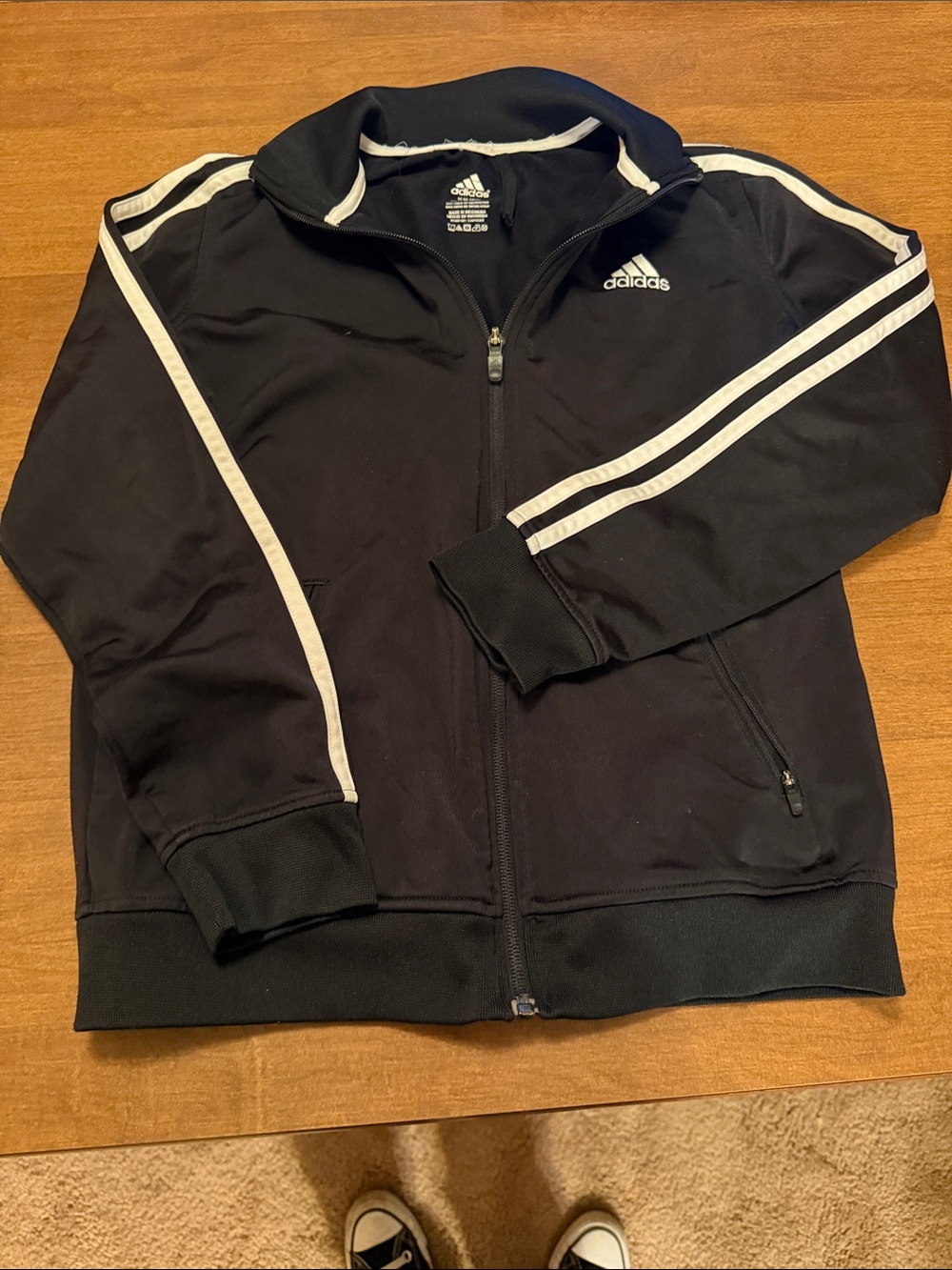 adidas boys Black Jacket with White Trim and Logo